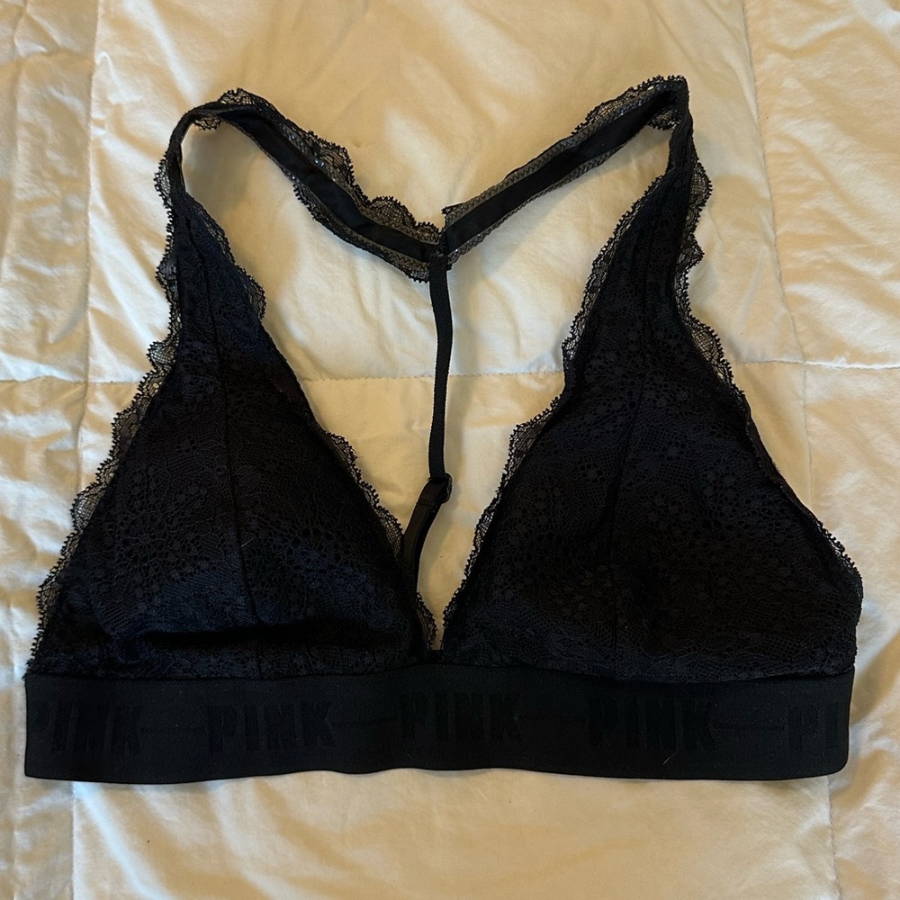 Women's Lace Triangle Bralette - Black - VS PINK